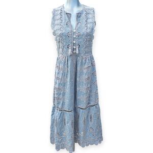 Sea New York Embroidered Sleeveless Midi Dress Pale Blue Grey Size 2
